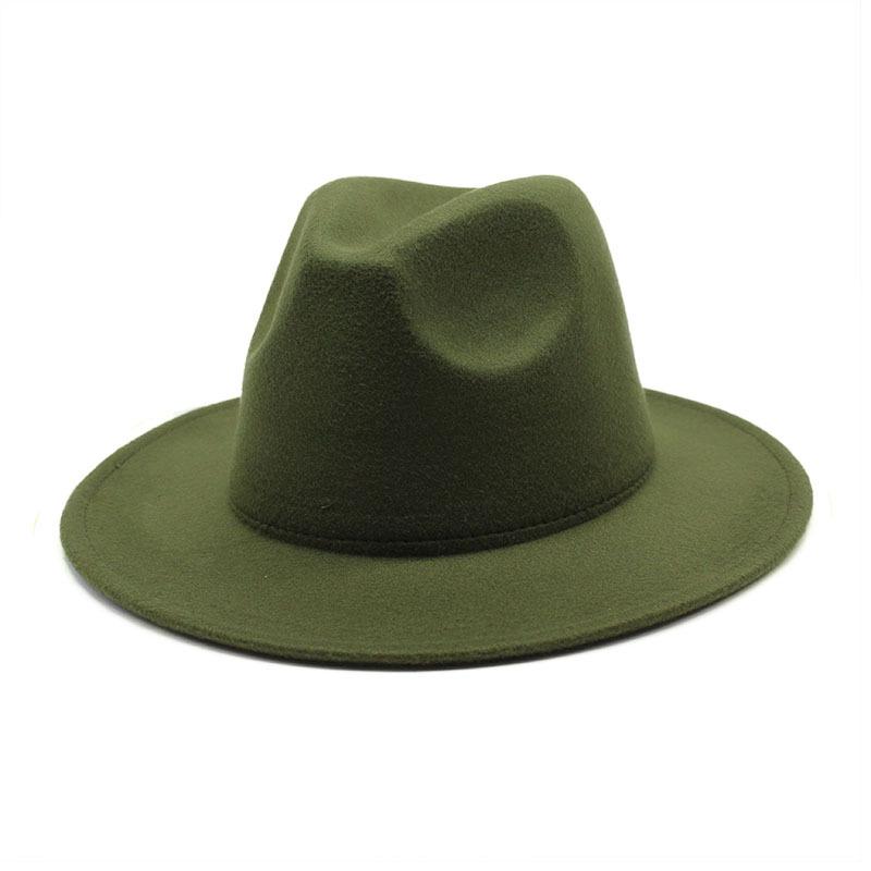 Retro Wool Woolen Solid Color Big-Brimmed Jazz Hat, Outdoor Travel And Leisure Versatile Women'S Warm Jazz Hat