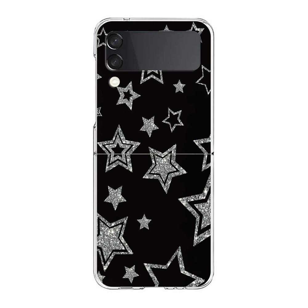 Phone Cover For Samsung Galaxy Z Flip 7 6 5 4 Case Transparent For Samsung Z Flip 3 Hard PC Bag Silver Five-Pointed Star Pattern