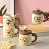 Tazza in Ceramica con Coperchio Tazza con Cannuccia Tazza per Acqua Coppia di Gattini Studente Carino Lavoratrice d'Ufficio per Uso Domestico