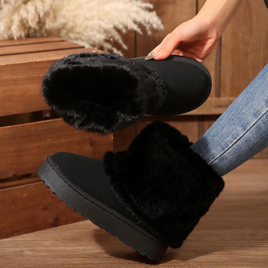 Women's Platform Mini Snow Boots Short Fluffy Plush Lined Snow Round Toe Outdoor Anti-slip Shoes