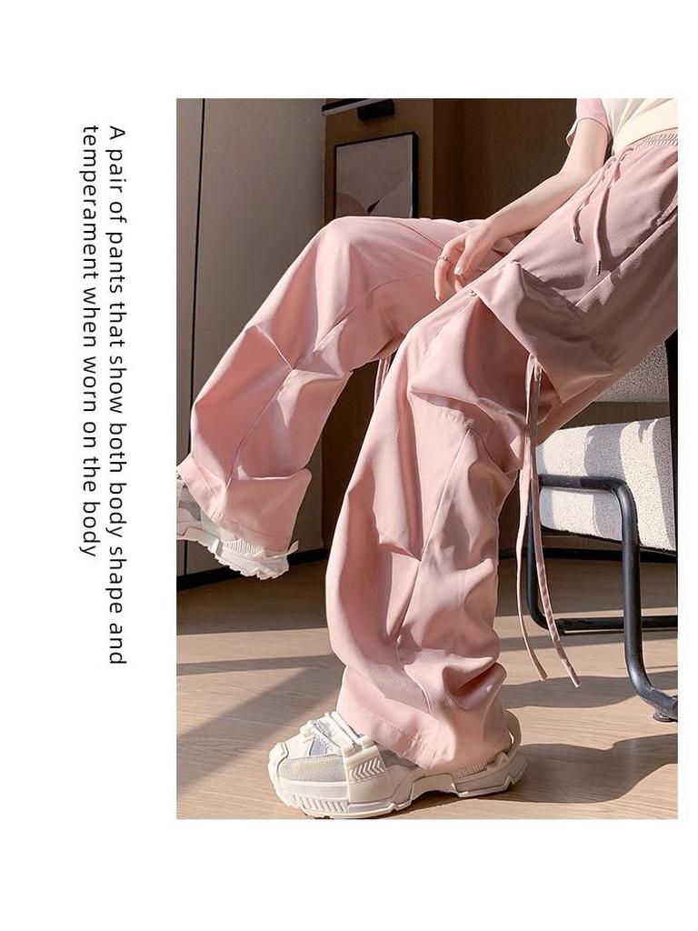 Women's Quick-Dry Pink Parachute Overalls - High-Waisted, Wide-Leg Casual Sports Pants for Spring/Summer 2024