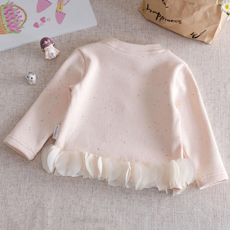 Girls Long Sleeve T-shirt Sweet Flower Patchwork Hem Warm Clothes Cotton Blend Comfortable Breathable Round Neck Pullover for Toddlers