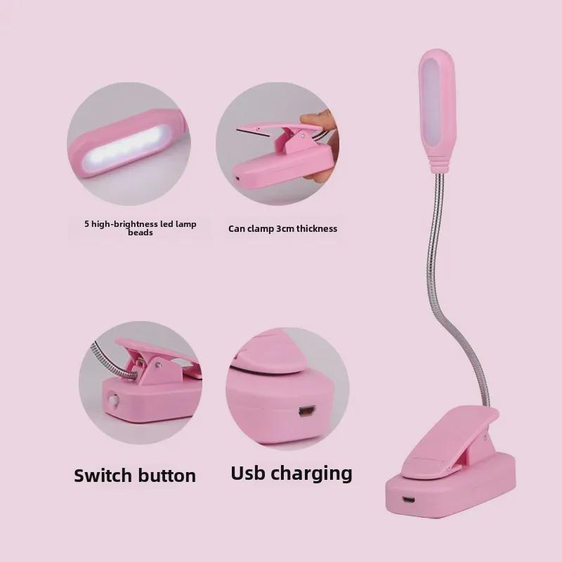 LED Desk Lamp with USB Charging, Eye Protection for Students, Bedside Dormitory Clip-On Reading Light with Adjustable Hose