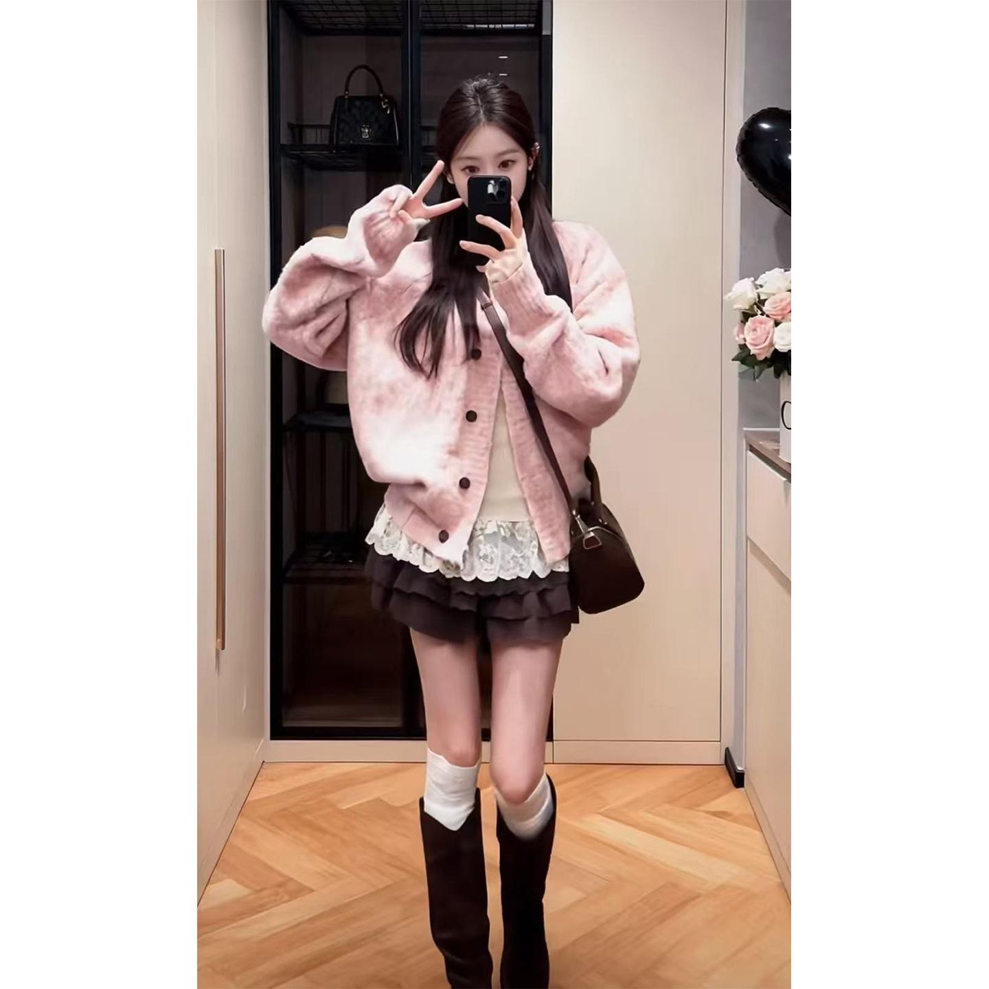 Winter Chic Knit Cardigan & High-Waisted Skirt Set S (80-95 jin)