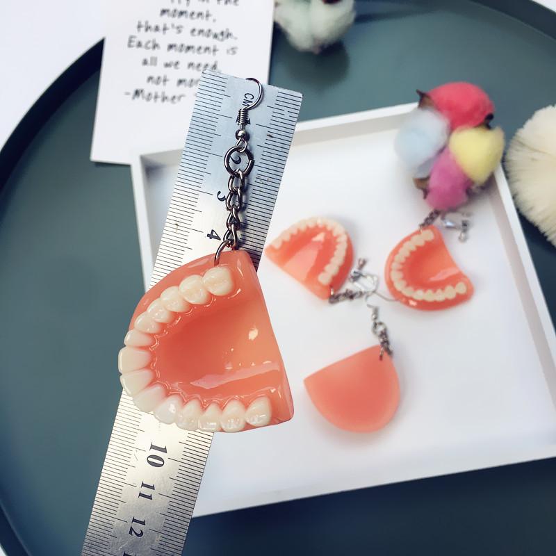 Funny Punk False Tooth Drop Earrings for Women Exaggerated Funny Long Dangle Earring Ear Clips Female Fashion Jewelry Party Gift