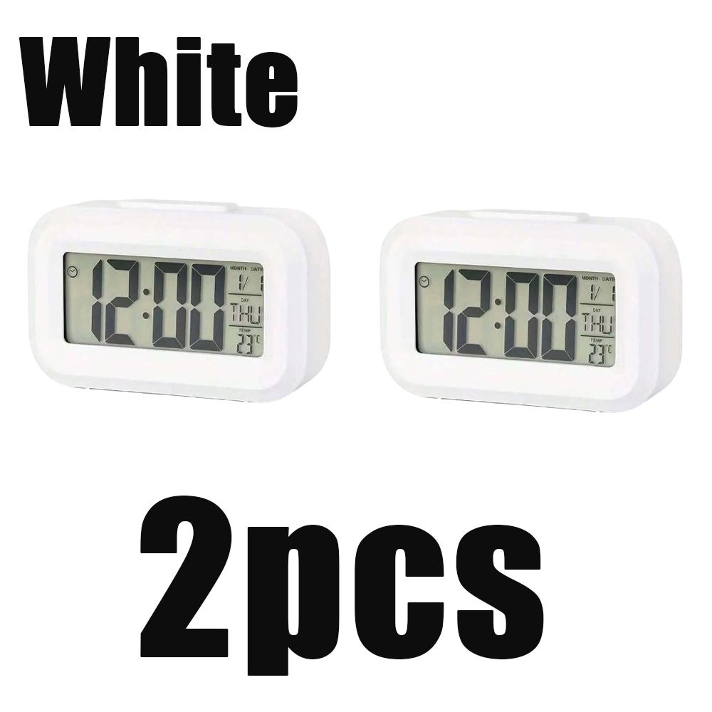 1/2pcs Smart Digital Alarm Clock Black White Lcd Display With Temperature Calendar Timer Led Light Home Office Travel Desk Clock
