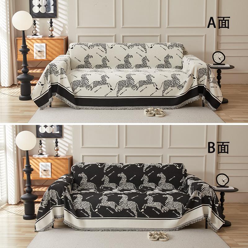 

Double Face Usable Chenille Sofa Cover American Stripe Printing Couch Slipcover Skin-Friendly Armrest Towel for Living Room 180x130cm