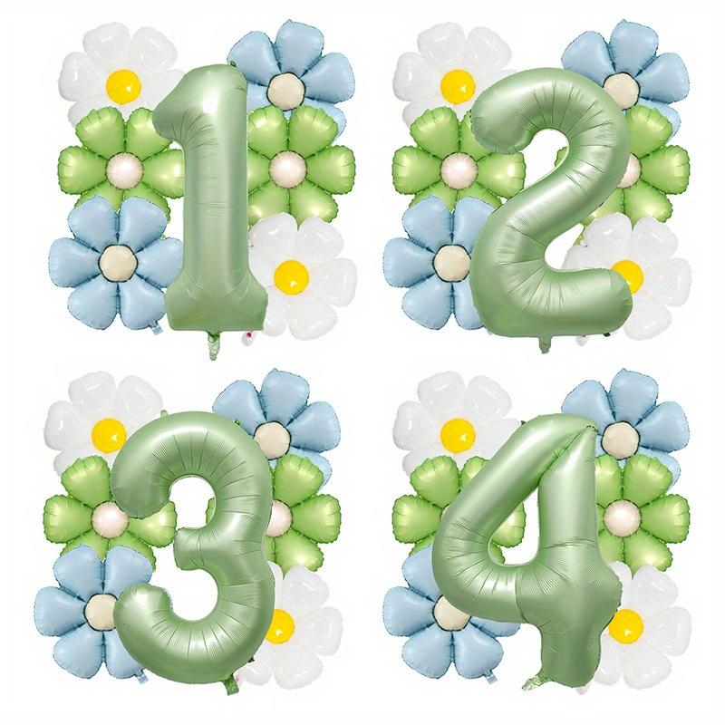 7pcs Matte Finish Daisy Balloon Number Wedding Decor Birthday Party Decoration Aluminum Foil Balloon Baby Shower Decorations