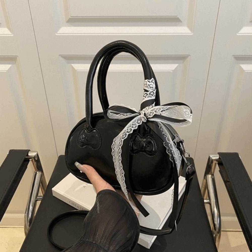 Pu Leather Lace Ribbons Boston Bag Korean Commute Handbag Niche Bow Crossbody Bag Purse
