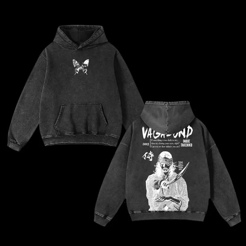 

Горячее Аниме Вагабонд Мусаси Миямото Принт Худи Мужские Женские Хлопковые Пуловеры Ретро Выстиранная Толстовка Харадзюку Уличная Одежда XXL чёрный