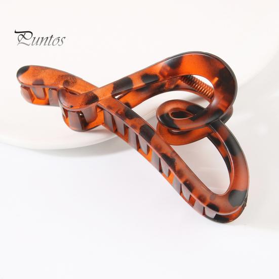 Women Hair Claw Heart Shape Grip Clip Anti-slip Teeth Back Head Hair Clip Transparent Leopard Pattern Large Shark Hair Claw Hair Accessories