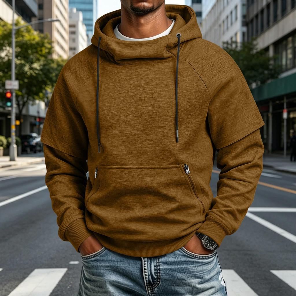 Men's Casual Long Sleeve Pullover Hoodie with Round Neck Sweatshirt for Sports and Everyday Wear