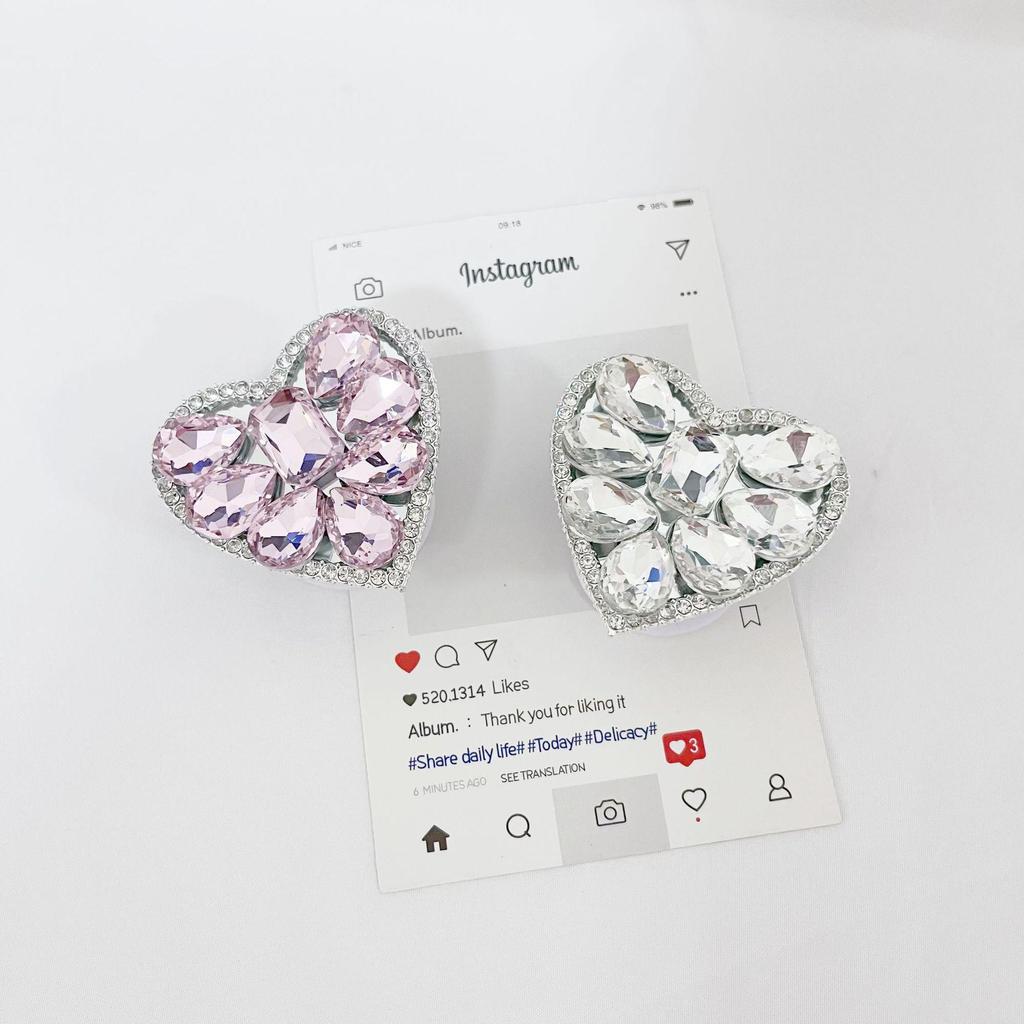 Korean Luxury Rhinestone Love Mobile Phone Stand: Portable, Retractable, Crystal Accessory Universal Fit