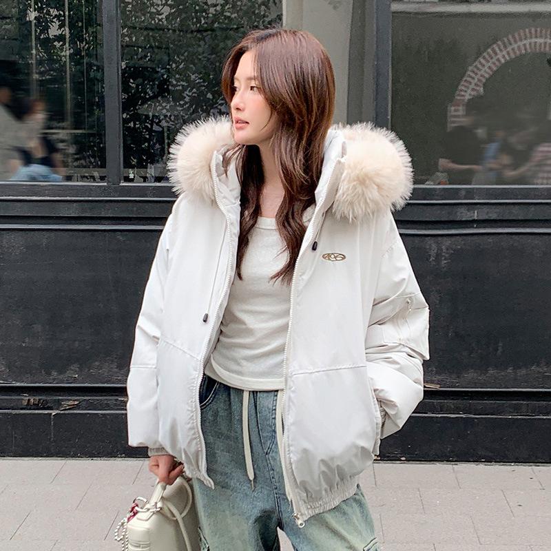 Padded clothes short hooded padded clothes jacket padded jacket thickened bread clothes big fur collar sports women's clothing