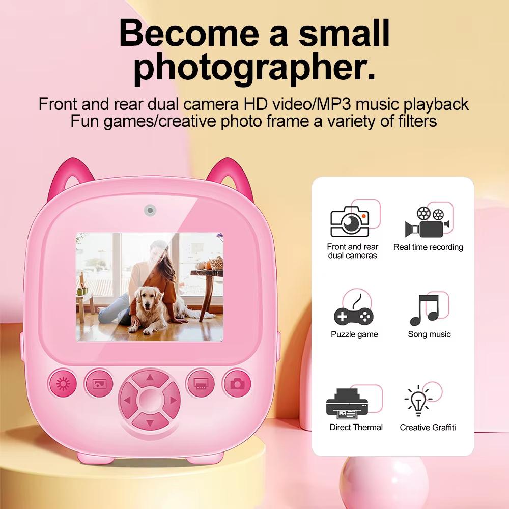 Digital Children Camera Photography Instant Print Mini Portable Photo Video Recorder Thermal Printer Educational Birthday Gifts