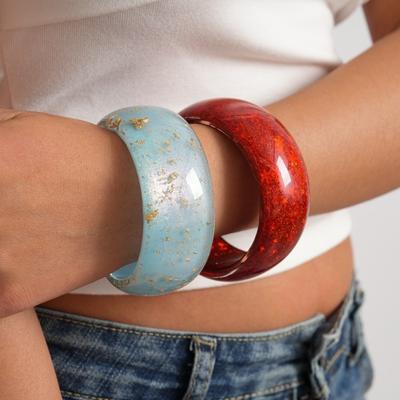 Circle Geometric Aurora Dopamine Bangle Resin Retro Hand Ring Women Wide Bracelet  Decoration