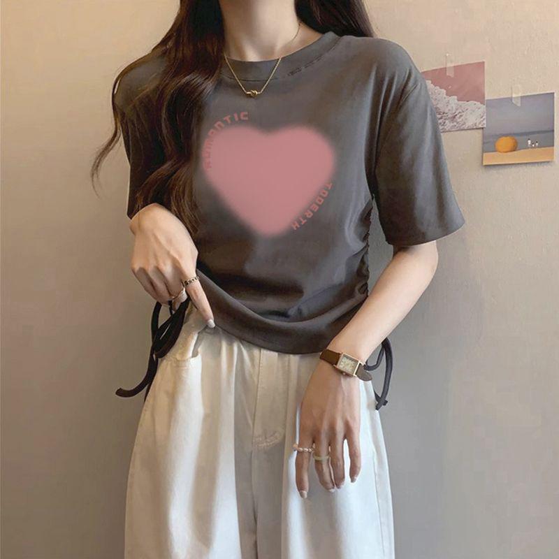 

Women s White Heart Slim Fit Drawstring Short Sleeve T-shirt - Summer 2025 Collection XL