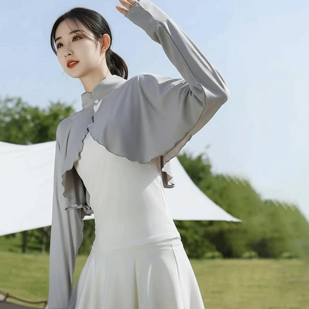 Sweet Solid Color Summer Sunscreen Shawl Sunshade Cloak Thin Ice Silk Cape Arm Sleeves Crop Top Sun Protection Clothing Running