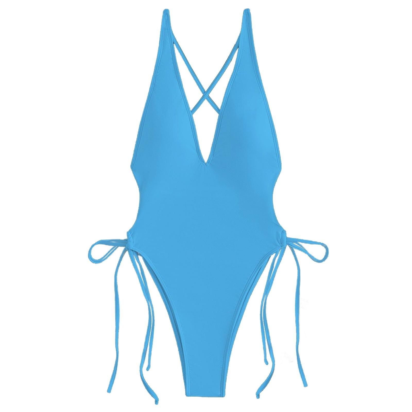 

Женское цельное сексуальное бикини, сплошной цвет, кружево с голым бретелем на груди, купальник без стальных кронштейнов M синий