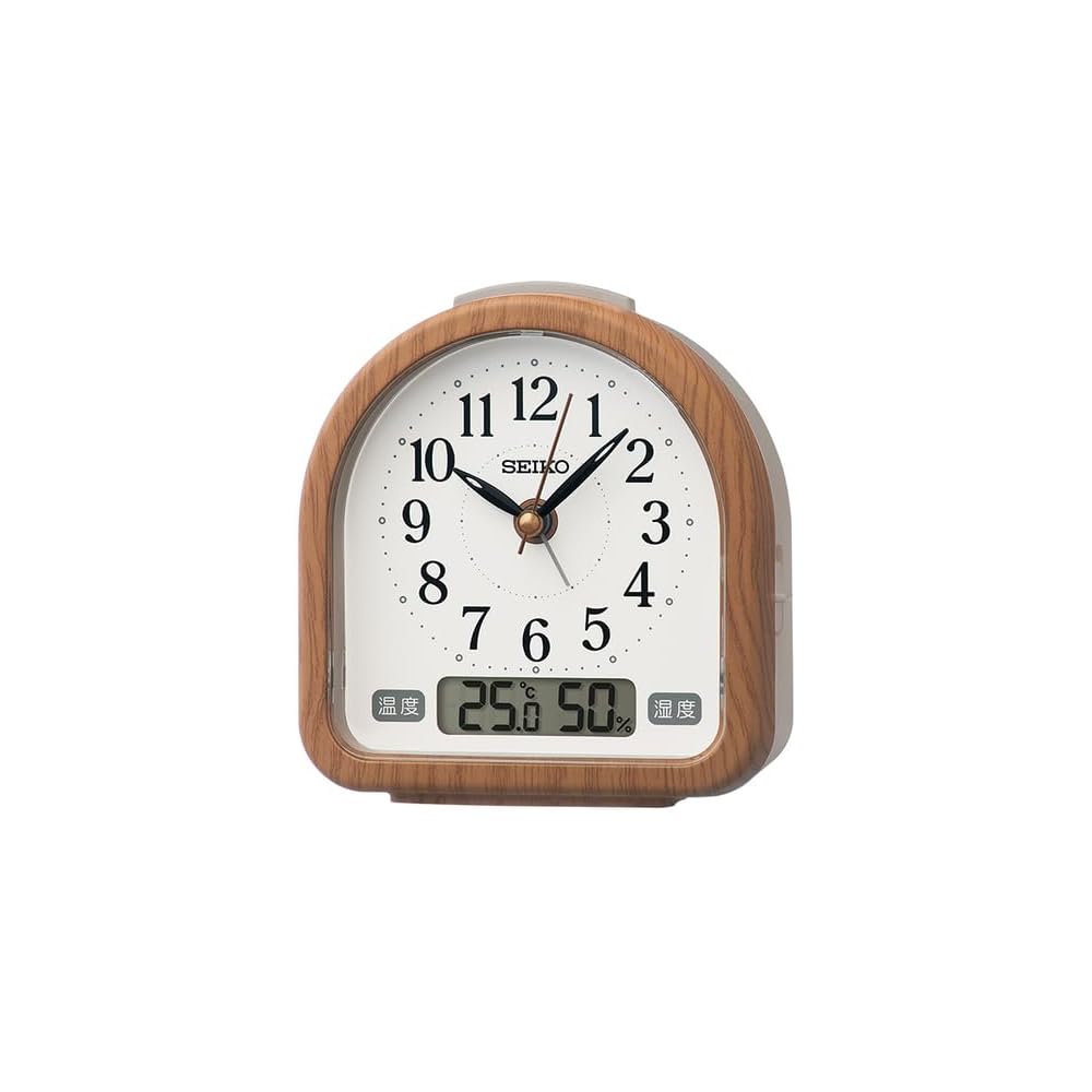 Seiko Clock Alarm Clock, Table Clock, Temperature and Humidity Display, Analog, Brown Wood Grain, 112 x 108 x 55 mm, KR523B