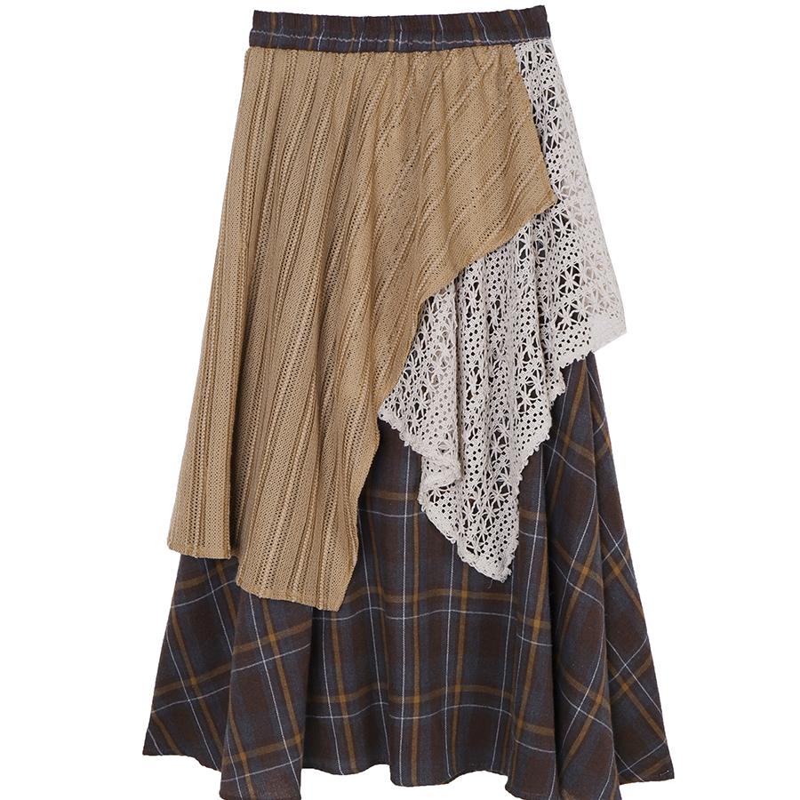 Spring Women New Skirts Plaid Loose Elastic Waist Pleated Elegant Long Skirts