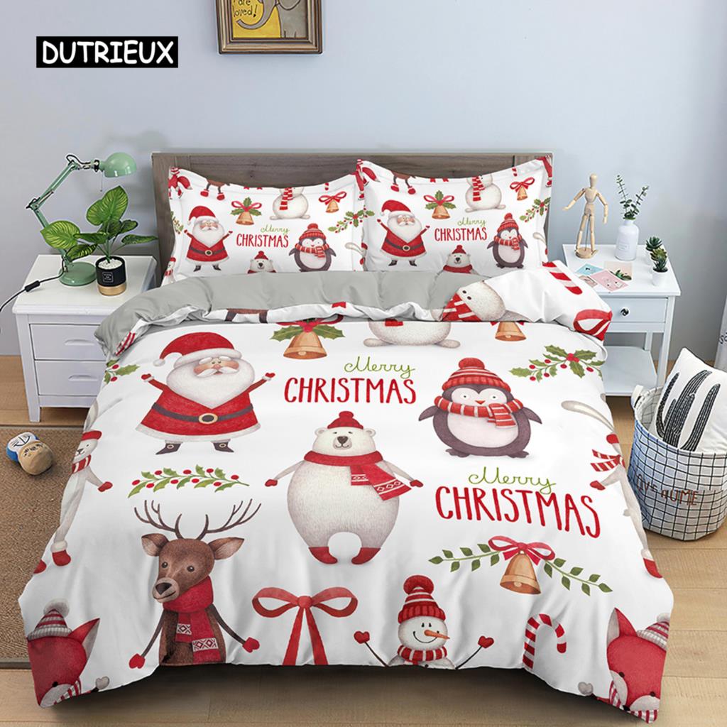 Weihnachts-Bettwäsche-Set 3D-Druck Weihnachtsmann Bettbezug-Set King Queen Einzel-Doppelgröße Kinder Polyester-Bettwäsche-Set ohne Bettlaken