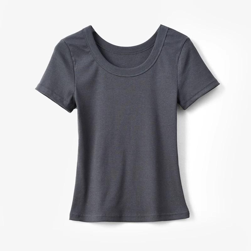 Women Solid Color Round Neck Slim Fit Short Sleeve Casual Basic T Shirt