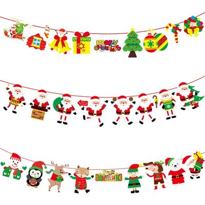 Cartoon Paper Christmas Flag Santa Claus Background Wall Xmas Pull Flag Christmas Theme DIY Hanging Bunting Party Supply