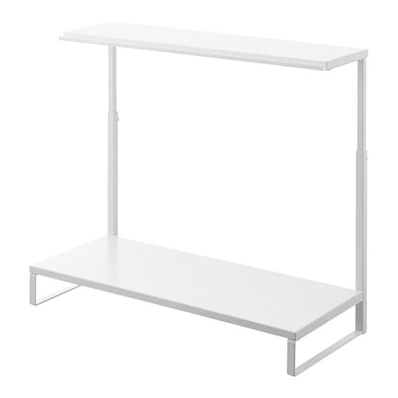 Yamazaki Jitsugyo 1302 Monitor Top and Bottom Rack, 2 Tiers, White, W59 X D27.5 X H38~65cm (Including Adjustment Screws), Tower Height Adjustable,