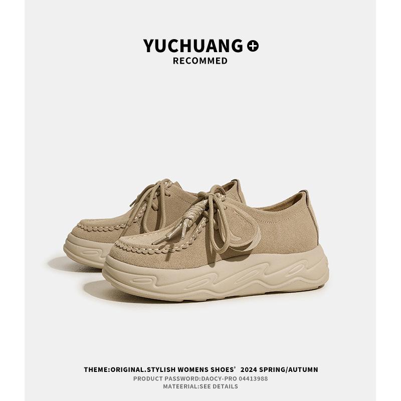 

Первый слой коровьей кожи ретро шнуровка платформа повседневная женская обувь 2025 новая ежедневная универсальная одинарная обувь женская обувь кенгуру 34