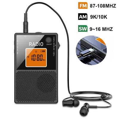 Portable Radio Mini Pocket AM FM SW Radio Type-C Charging Stereo Digital Radio Receiver LCD Display Speaker with 3.5mm Earphones