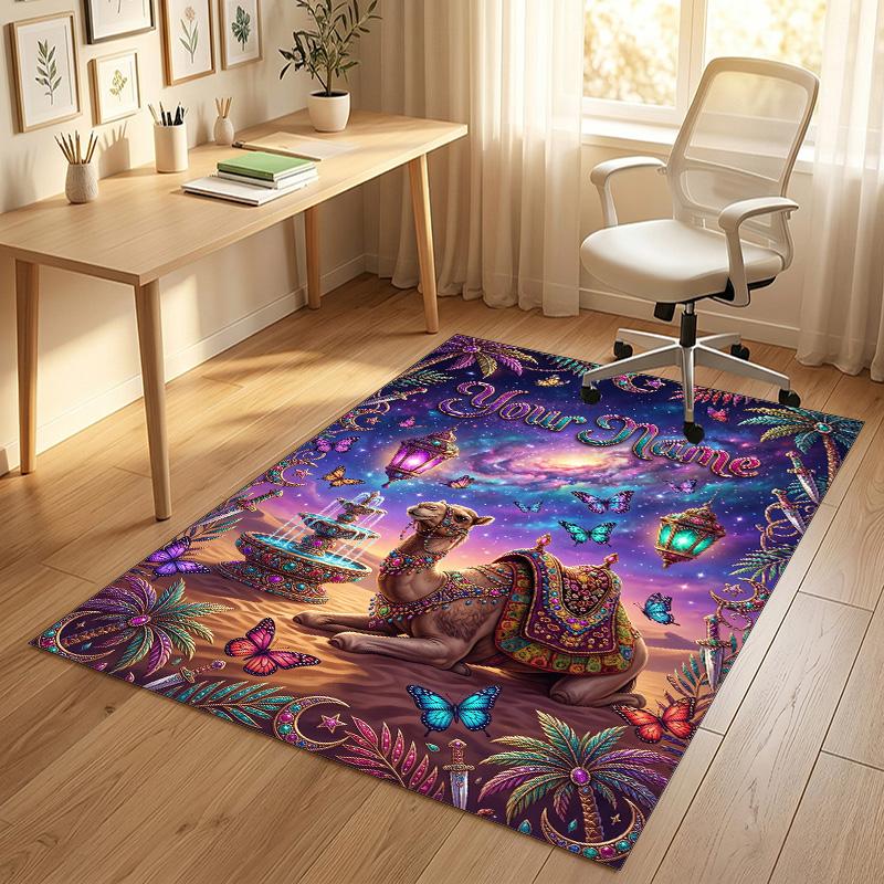 Fantasy Magic Theme Crystal Velvet Rug Personalized Custom Name Text Soft Floor Mat Home Decor