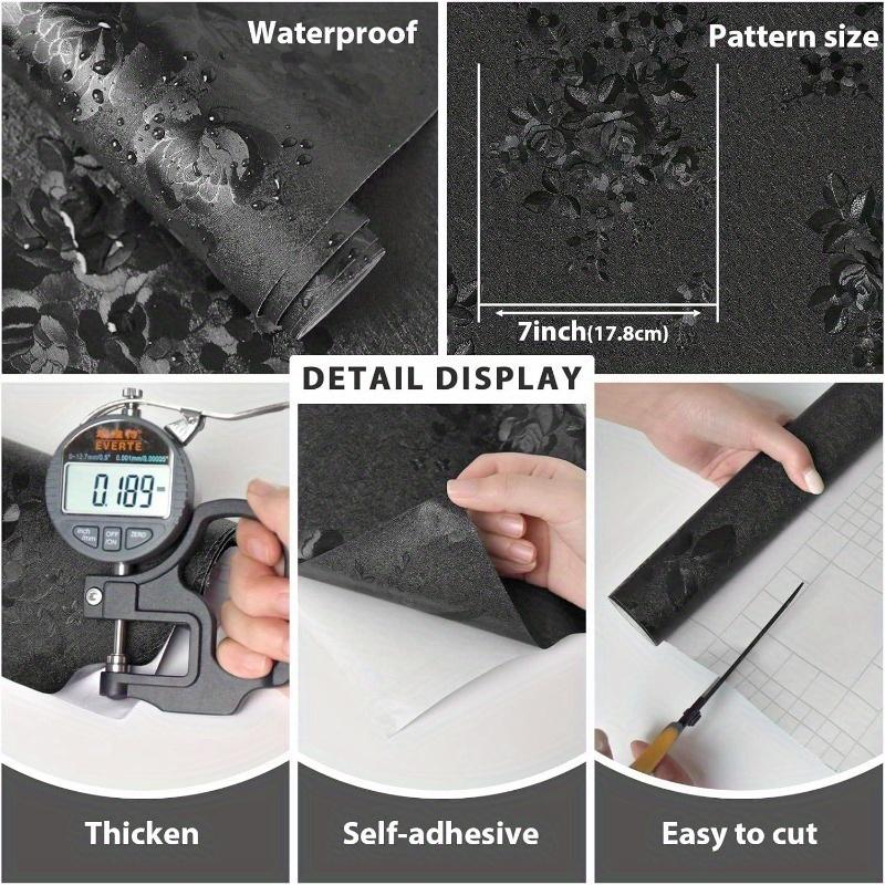 1 Rulou Tapet Negru Tapet Texturat 17,72inch x 118,1inch Tapet Embosat Floral Vintage Hârtie de Contact Decor Raft Dormitor