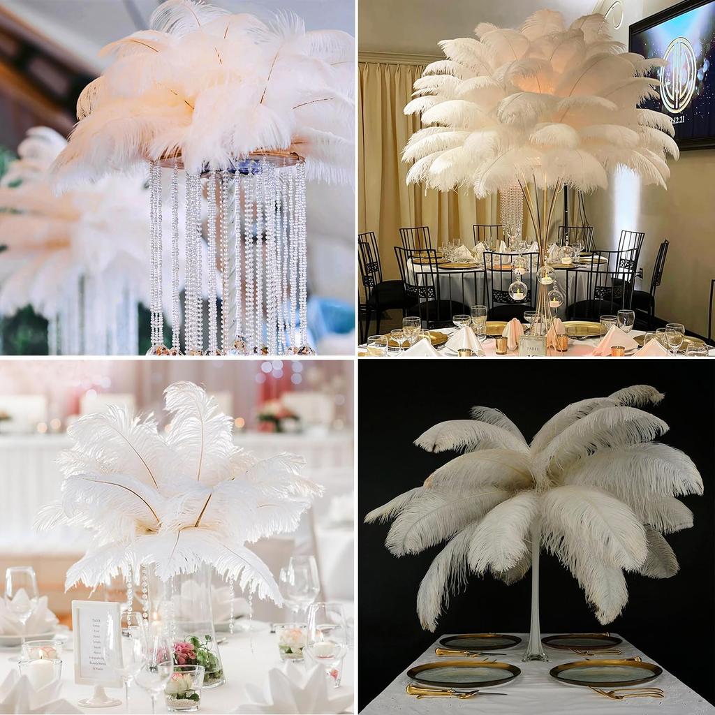 10pcs Ostrich Feathers, 11-13.8 inch(30-35cm) Natural Bulk White Feathers for Crafting Vase Wedding Party Home Christmas Day Decoration