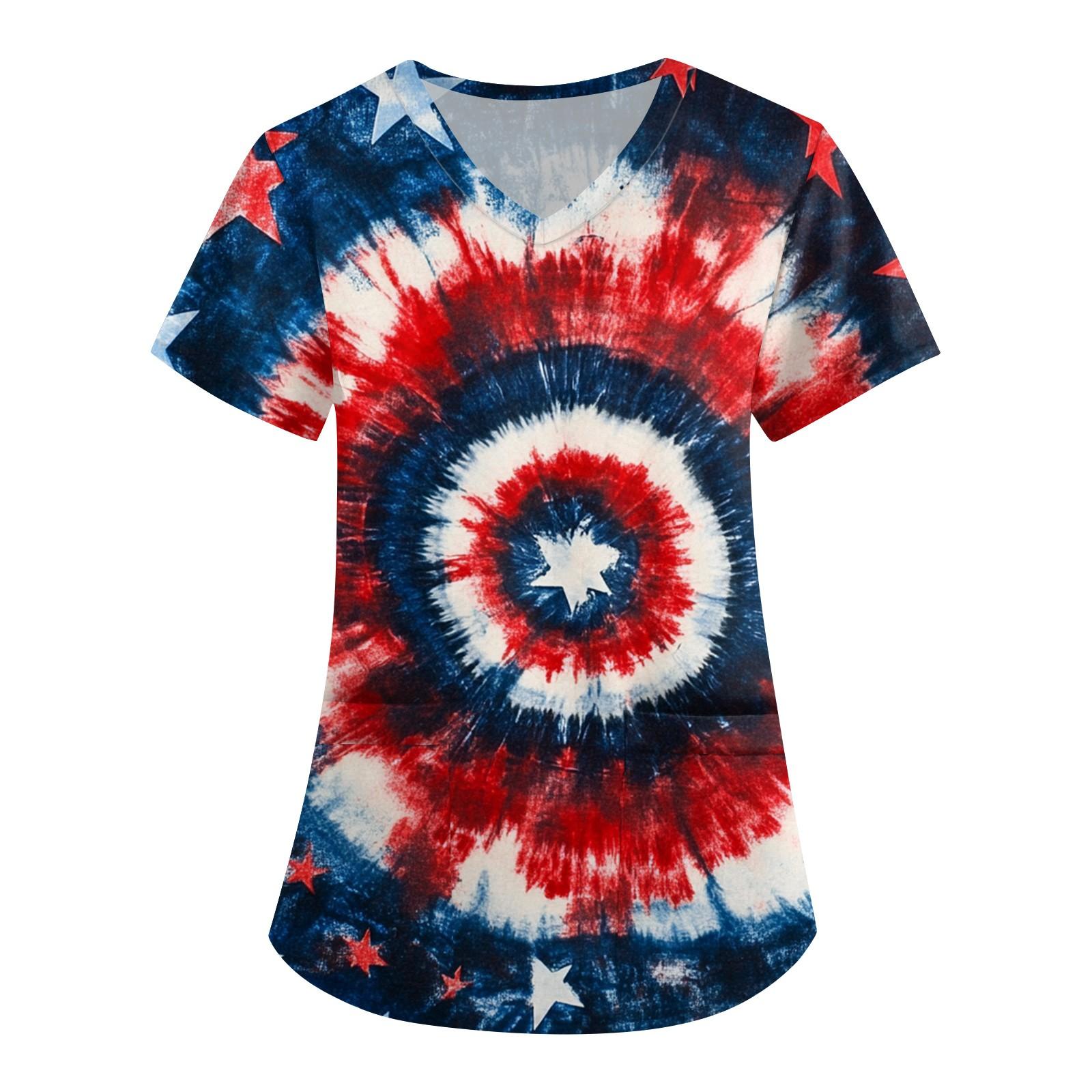 

Women s Fashion V-neck Short-sleeved Work Dress With Pockets Independence Day Printed Top Carer Suit XL