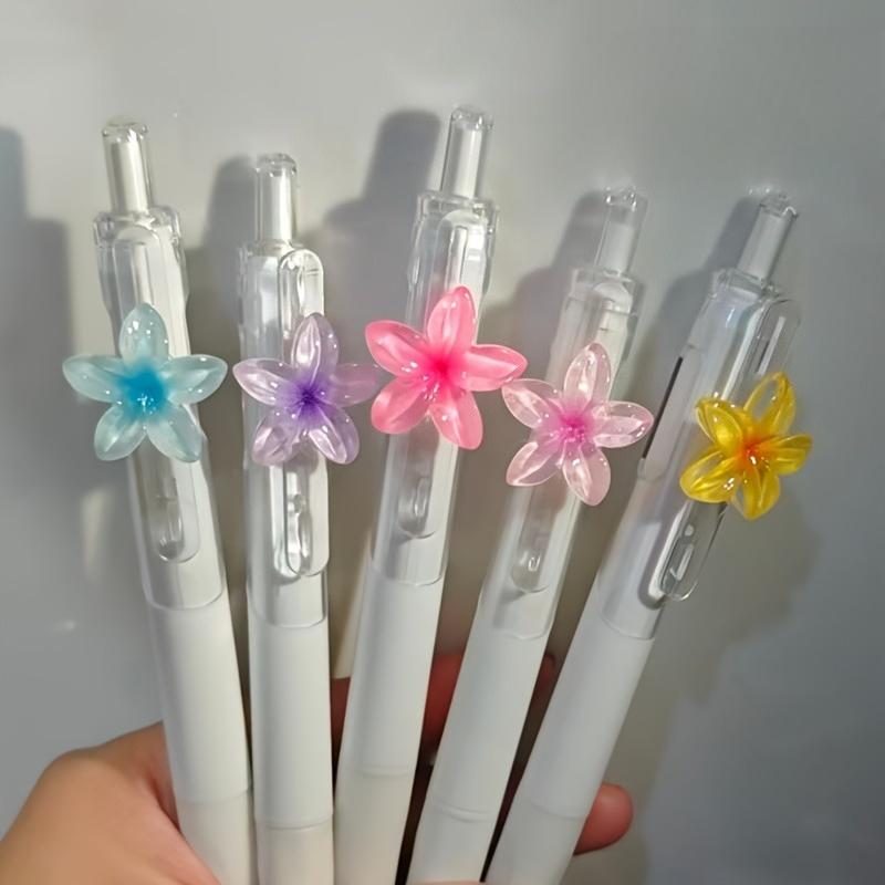 5pcs 0.5mm Black Ink Ballpoint Pen Set Cute Floral Quick-Dry Writing Pens Stationery Collection Gel Pens Office Accessories