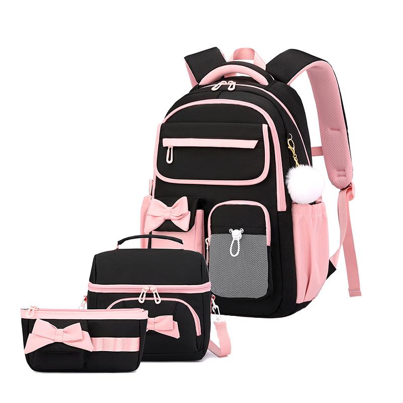 2026 nieuwe 3-delige set Student Oxford strik Rugzakken Grote capaciteit schooltassen voor tienermeisjes Middelbare school student schooltas black
