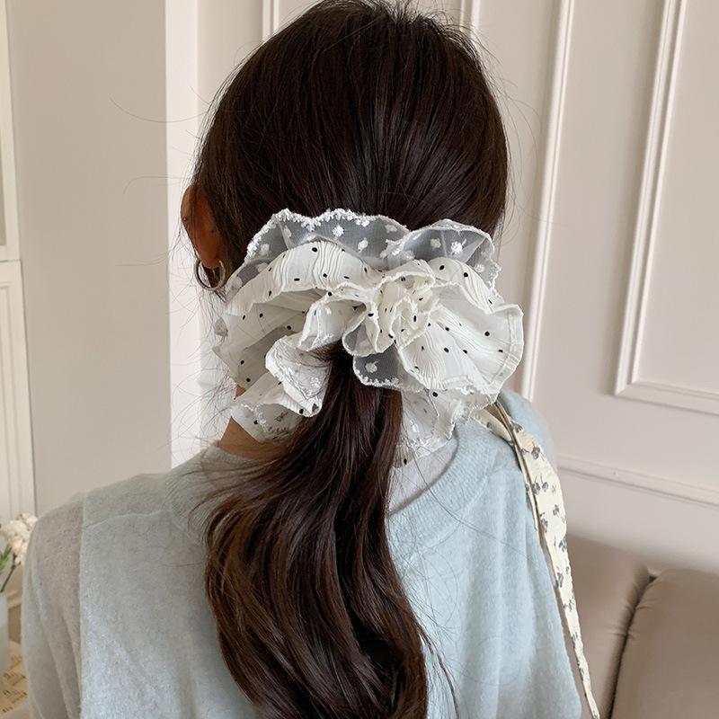 Fabric Spotted Lace Flower Double Large Intestine Hair Band Fashion Temperament Atmosphere Elegant High Sense Simple Hair Accessories