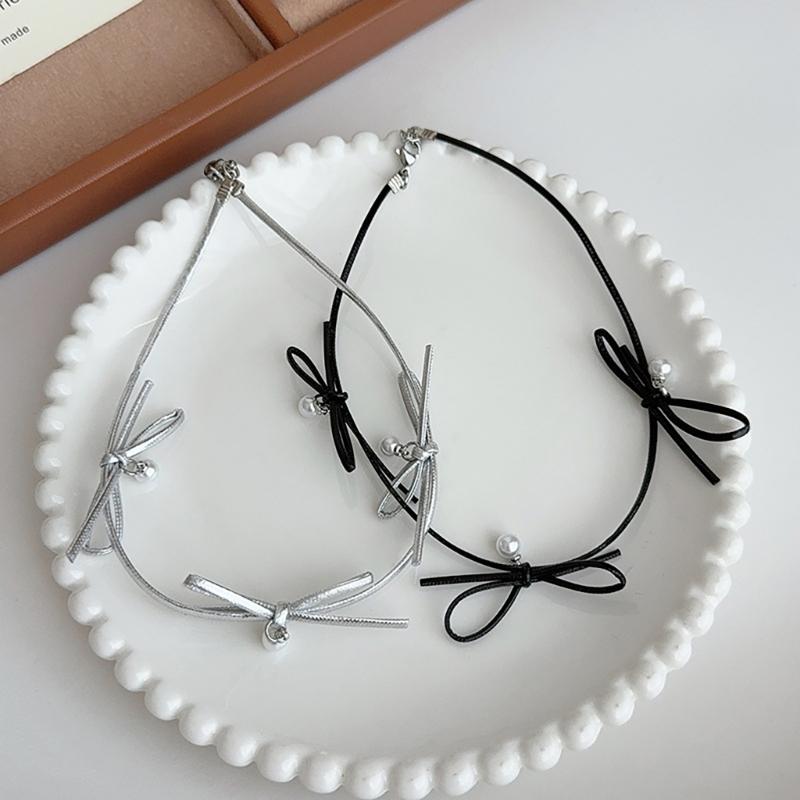 Elegant Bowknot Pearls Choker Necklace for Women Girls Retro Styles Clavicle Chain Fashion Jewelry Accessories