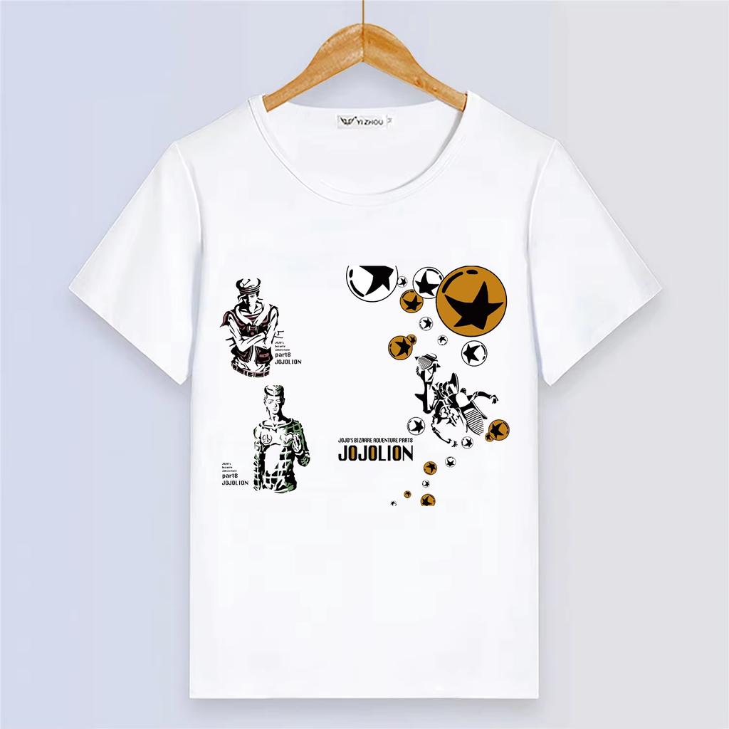 T-shirt d'été à manches courtes avec imprimé dessin animé blanc en modal pour femmes et hommes - JoJo's Bizarre Adventure