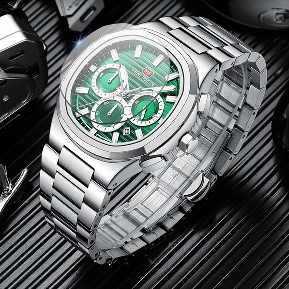MINI FOCUS Fashion Multifunctional Quartz Watch for Men Luminous Hands Calendar Stainless Steel Strap Business Mens Watches