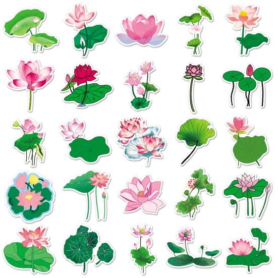 50 Stück Scrapbooking-Aufkleber, entzückender selbstklebender Lotus-Aufkleber ohne Rückstände, für Laptop, Telefonabdeckung, Schulbedarf