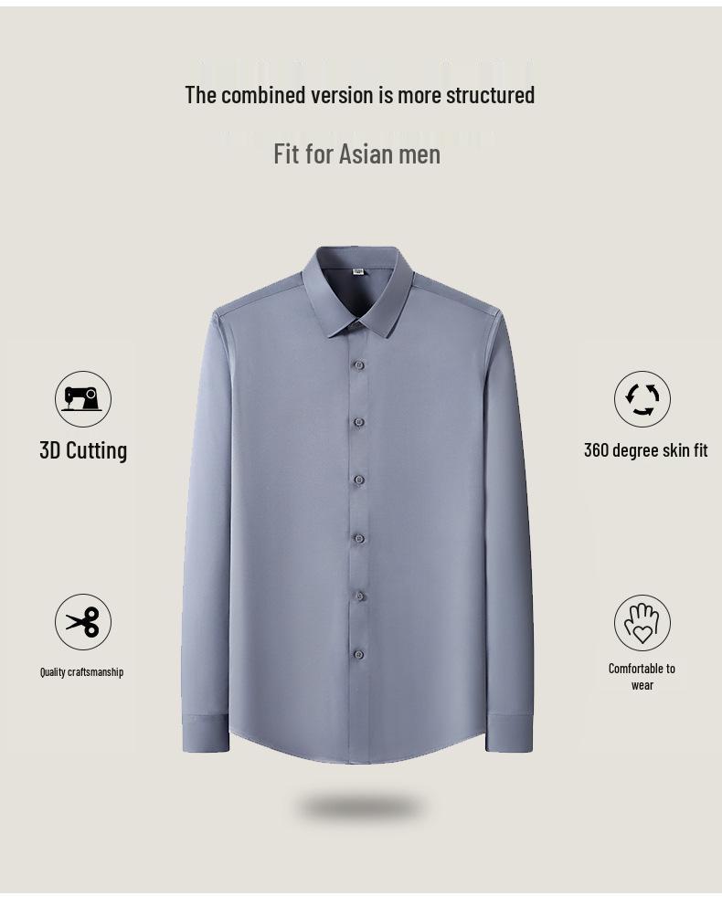 Autumn Men's Slim Fit Non-Iron Solid Color Long-Sleeved Square Collar Shirt