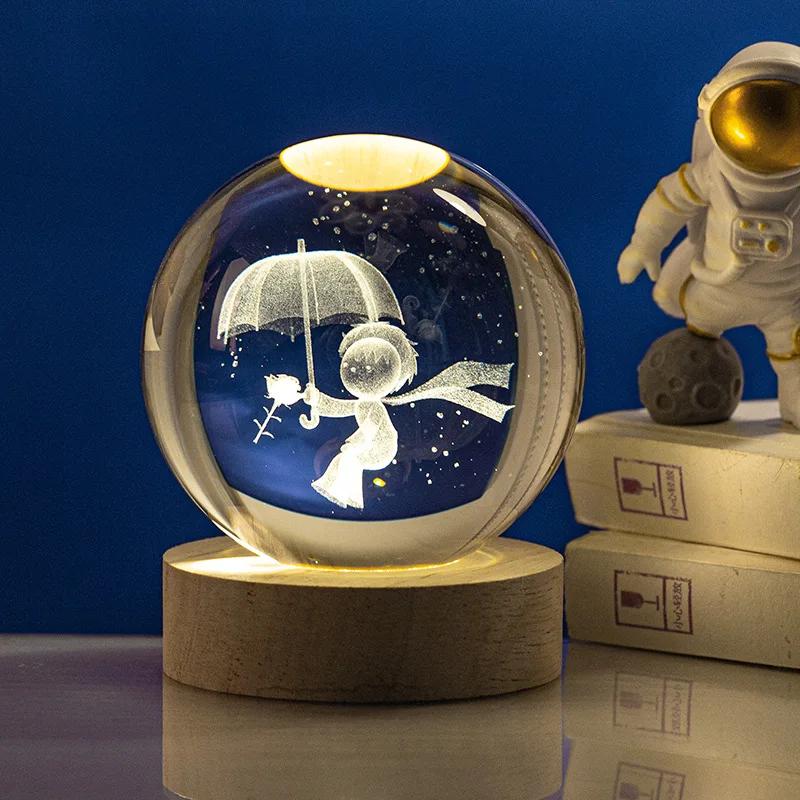 USB Plug-in 3D Crystal Ball LED Night Light Moon Galaxy Projectors Bedroom Decor Night Lamp Creative Gifts for Kids Couple