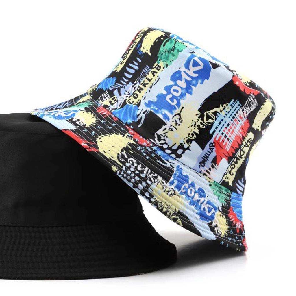 New printed bucket hat graffiti hat men and women outdoor sun hat summer double-sided basin hat tide