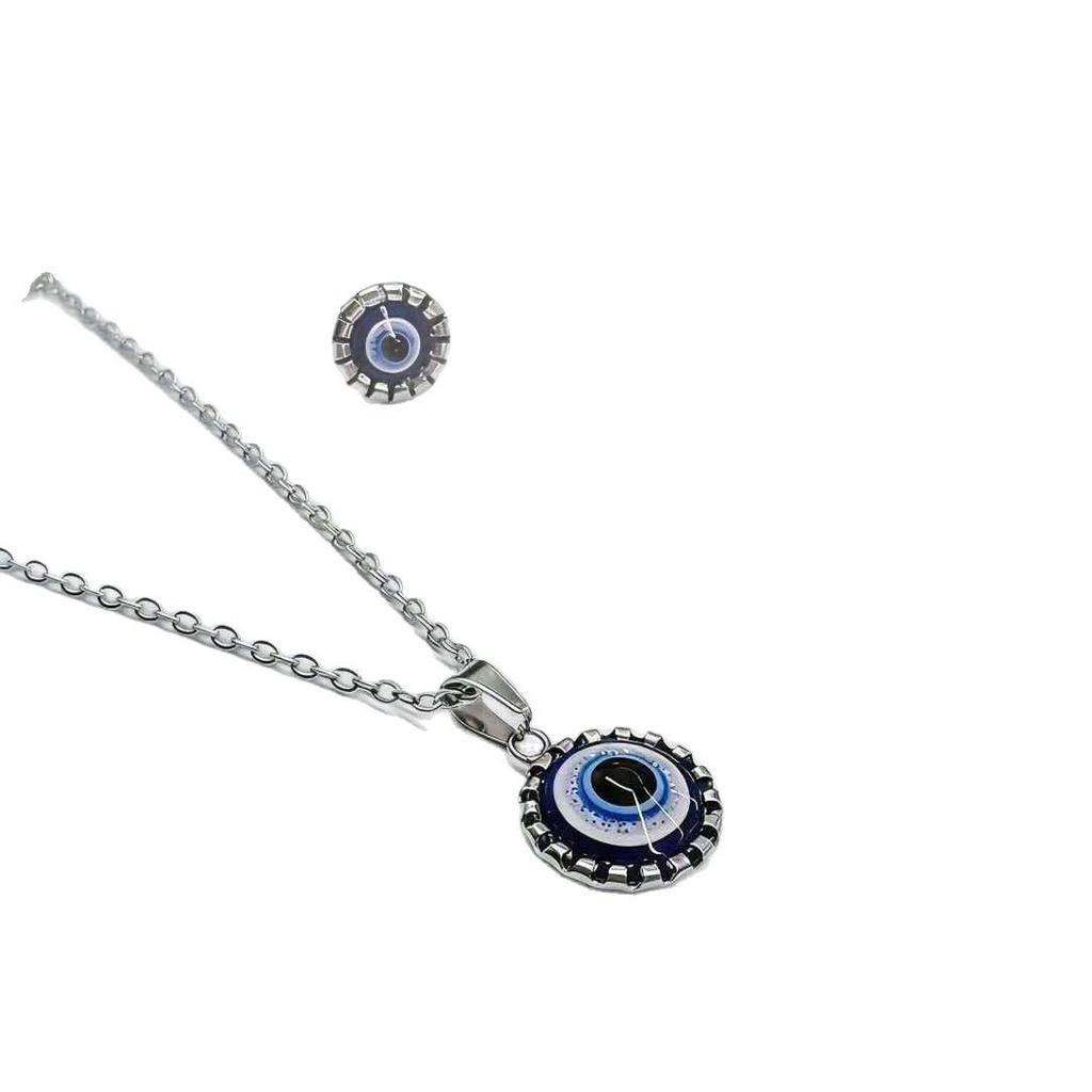 Turkish Blue Eye Jewelry Set: Fashionable European & American Earring Necklace Combo for Women