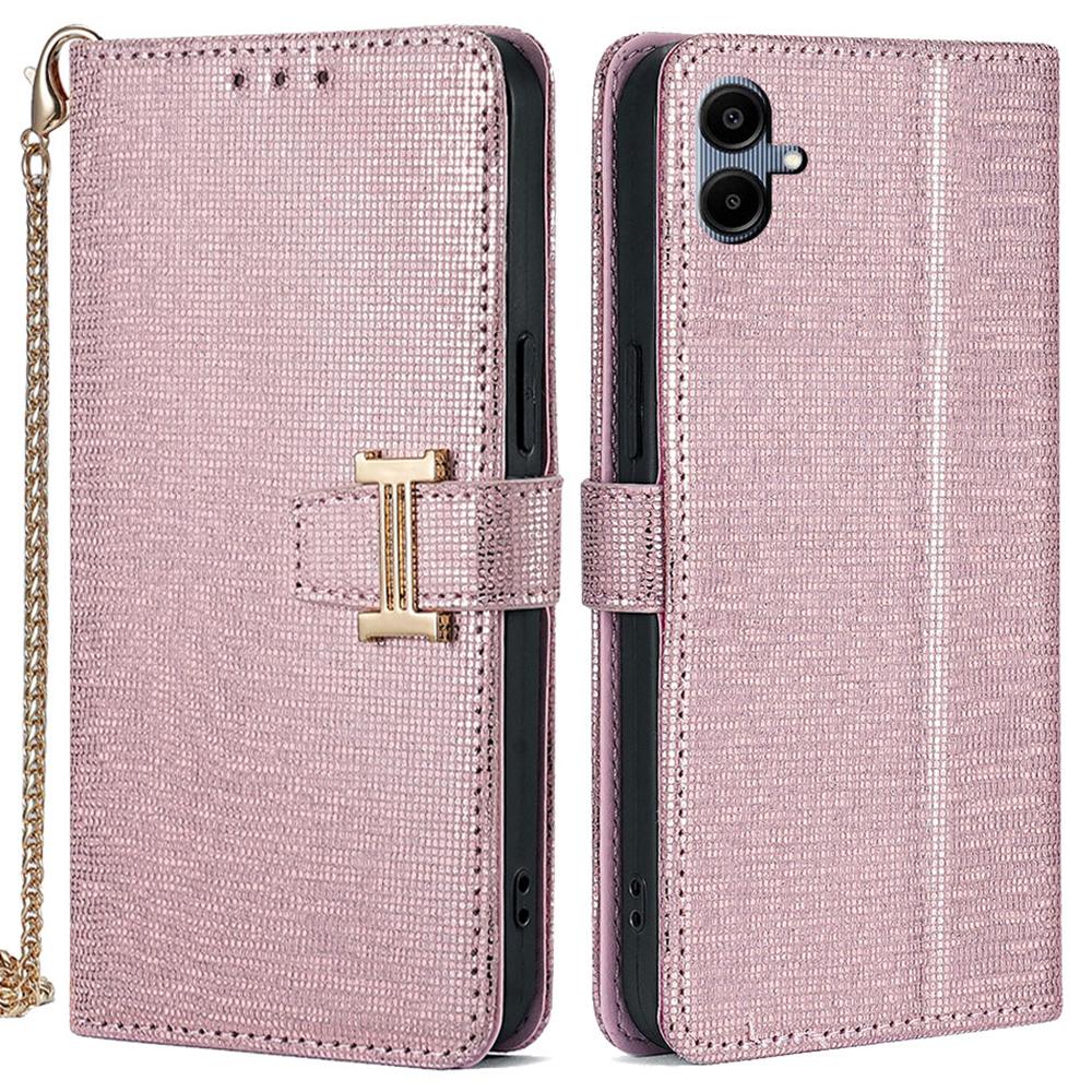 

For Samsung Galaxy A06 4G/5G Case Wallet Sequins Leather Crossbody Phone Cover Rose Gold