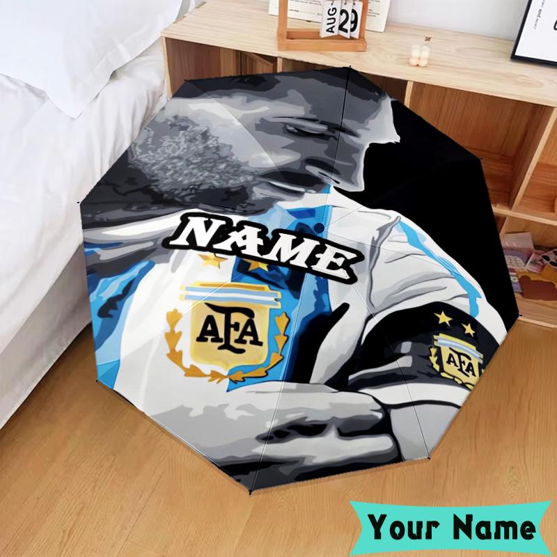 Custom Name Me-ssi football Umbrella, Foldable Umbrella Suitable for Outdoor Shopping Travel Sports, Exquisite Gift for Family