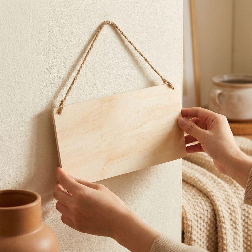 10Pcs Blank Rectangle Wooden Sign Blank with Rope Graffiti Crafts Hanging Wood Ornaments Painting Unfinished Wood Plaque