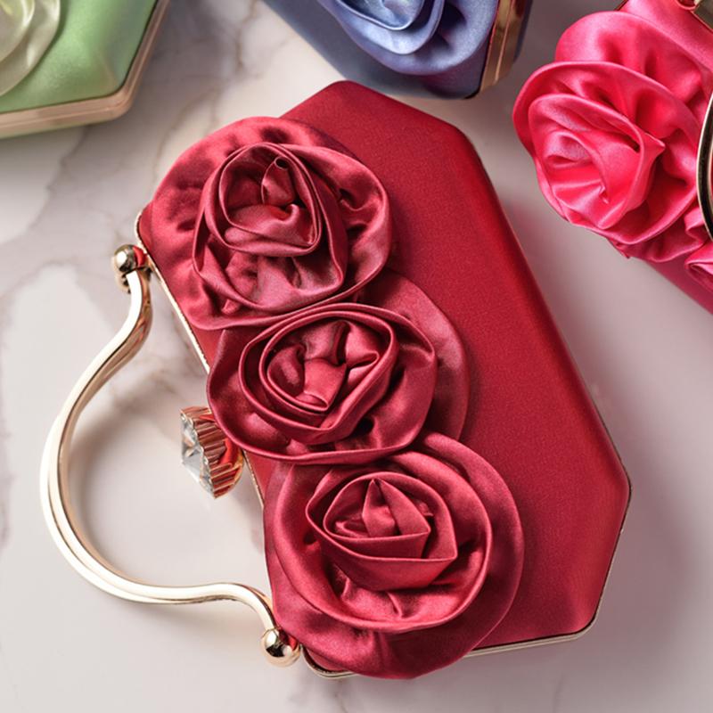 Wine Red Bag Flower Silk Elegant Handbags for Ladies Shoulder Diamond Hasp Luxury Brands Clutches High Quality Bride Women's Bag